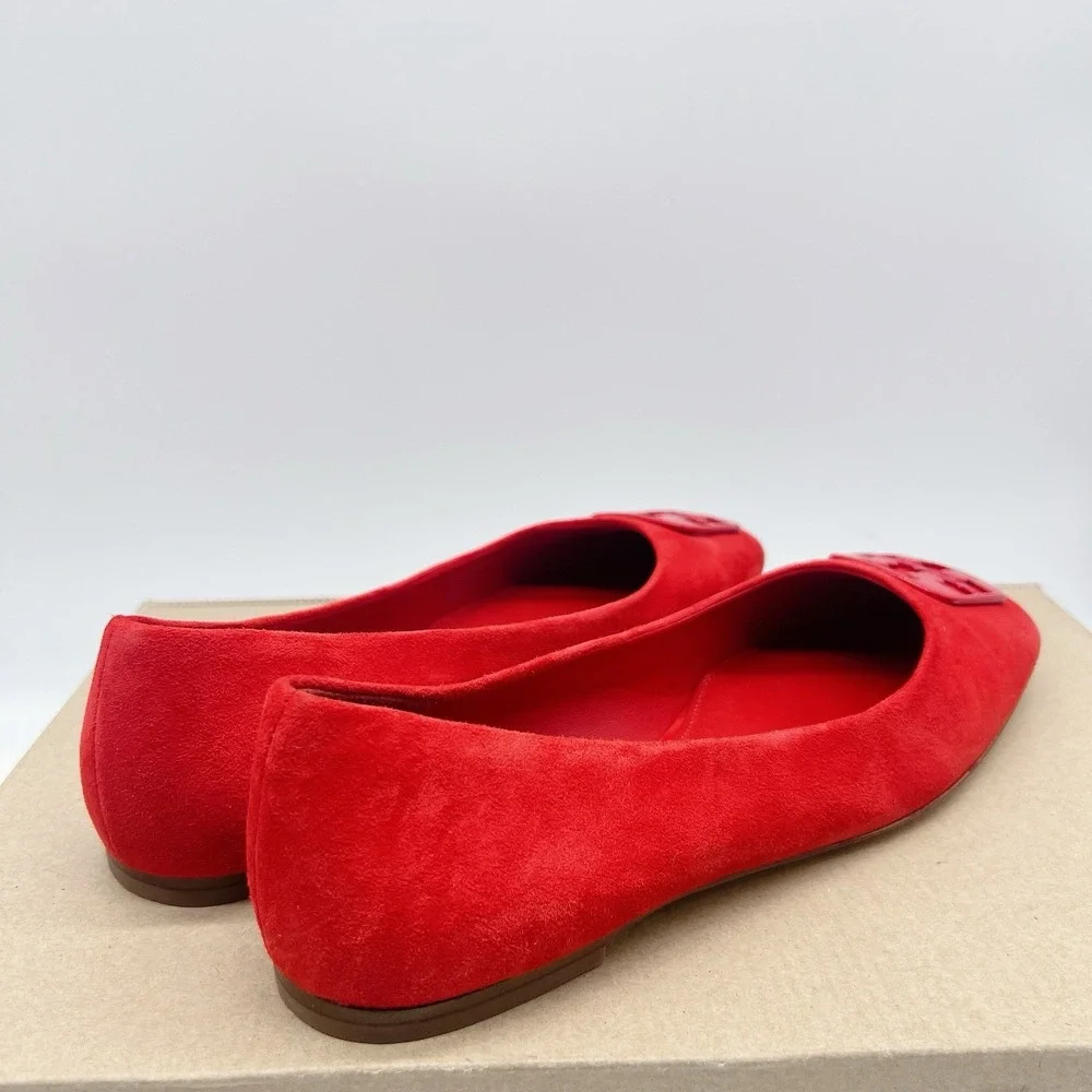 Tory Burch Georgia Women's Ballet Flats LOGO Slip On Red Suede Size US 8